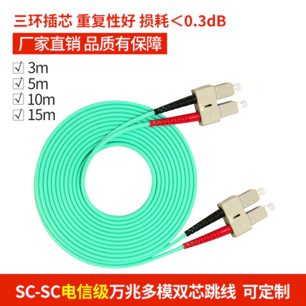 電(diàn)信級SC-SC 萬兆多模雙芯光(guāng)纖跳(tiào)線